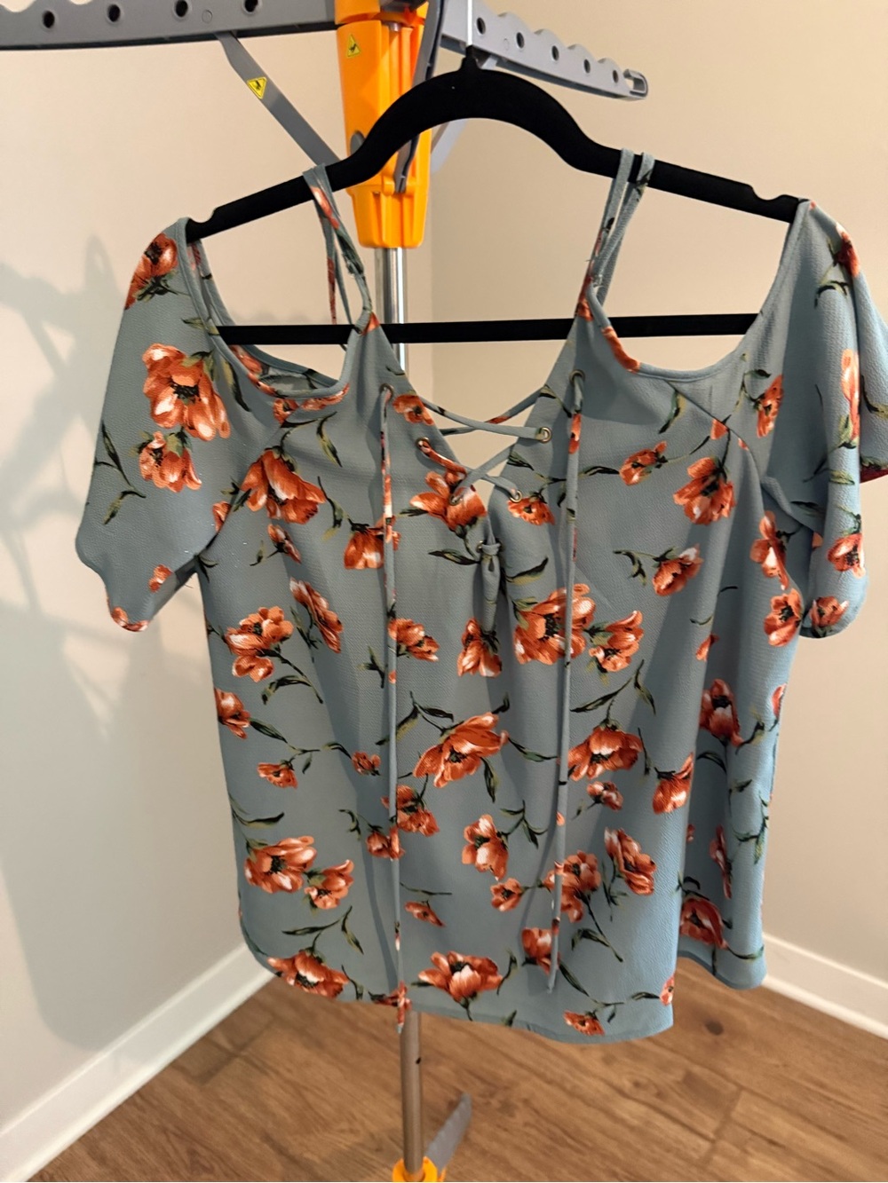 Daytrip Blue Cold-Shoulder Lace-Up Floral Blouse